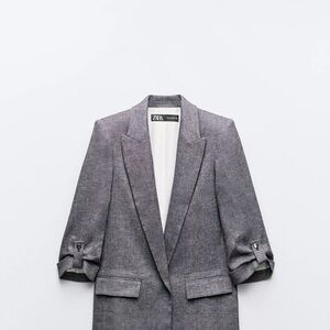 NWT Zara Linen Blazer with Rolled Sleeves
